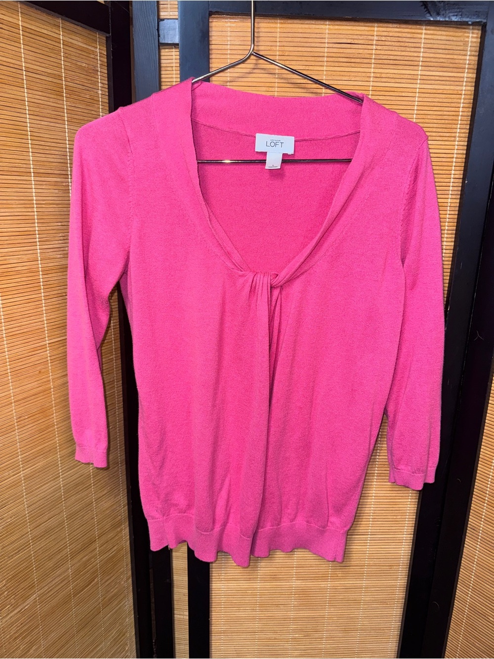 Ann Taylor LOFT Pink Knot Neck 3/4 Sleeve Sweater Large